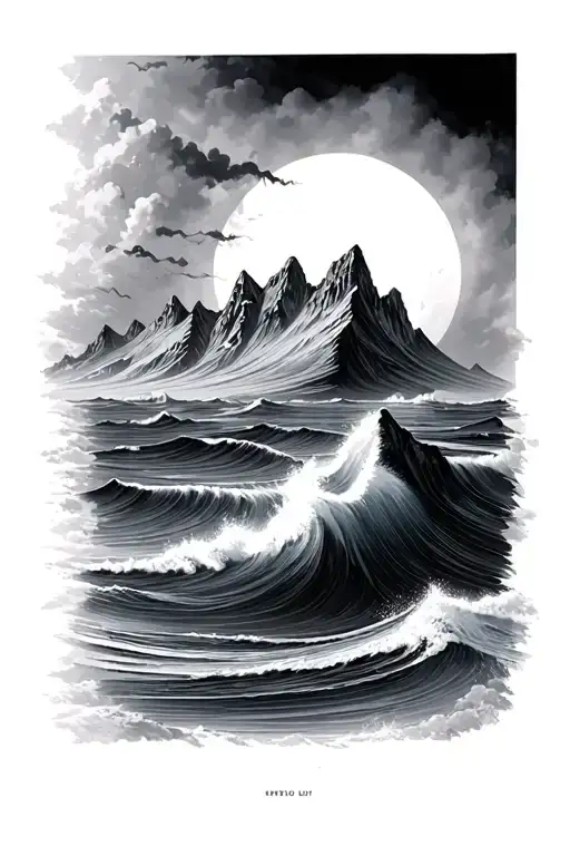ocean mountains tattoo design idea