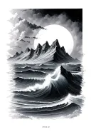 ocean mountains tattoo design idea