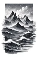 ocean mountains tattoo design idea