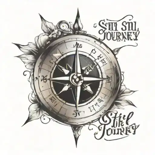a compass with the quote 'still journey on' tattoo design idea