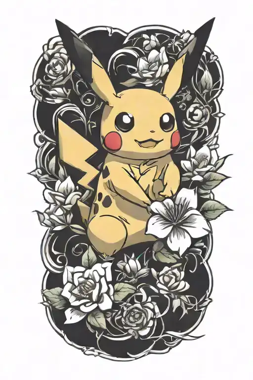pikachu  flower tattoo design idea