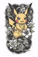 pikachu  flower tattoo design idea