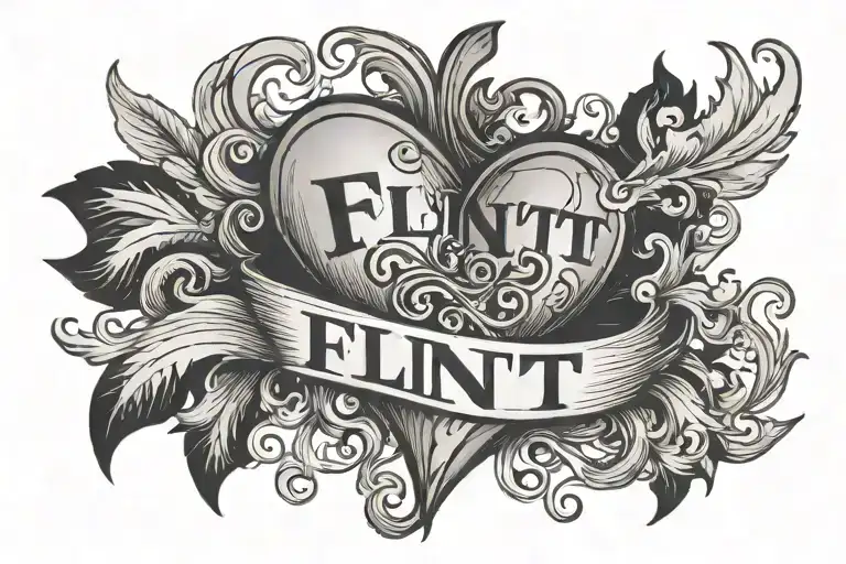 a masculine heart with the word flint in it tattoo design idea