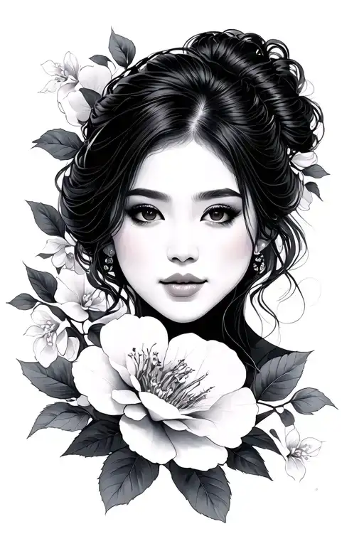 korean women cherry blosms tattoo design idea