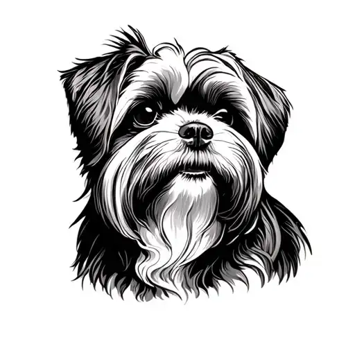 Lhaso apso woodcut full body tattoo design idea