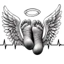 baby feet with angel wings, and halo with heartbeat tattoo design idea