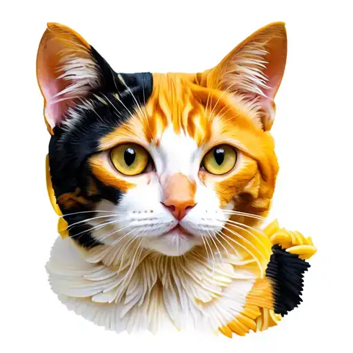 calico cat made of penne pasta with orange &  white cat made of rigatoni tattoo design idea