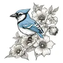 bluejay and poppy flower tattoo design idea
