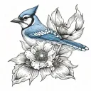 bluejay and poppy flower tattoo design idea