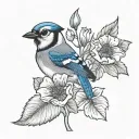 bluejay and poppy flower tattoo design idea