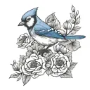 bluejay and poppy flower tattoo design idea
