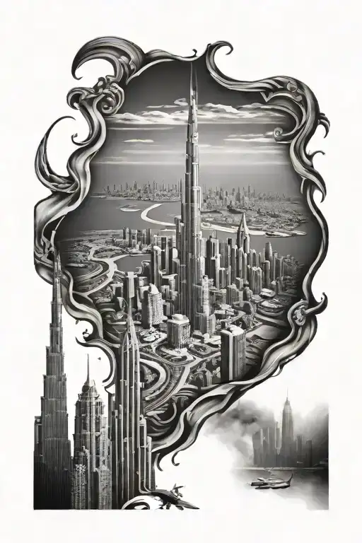 burj khalifa skyline tattoo design idea