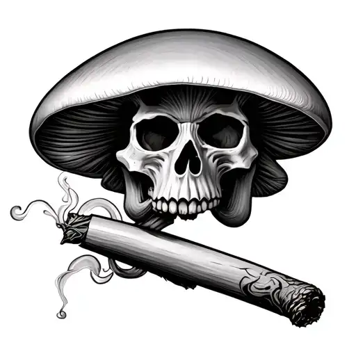 mushroom skull smoking a fat blunt tattoo design idea