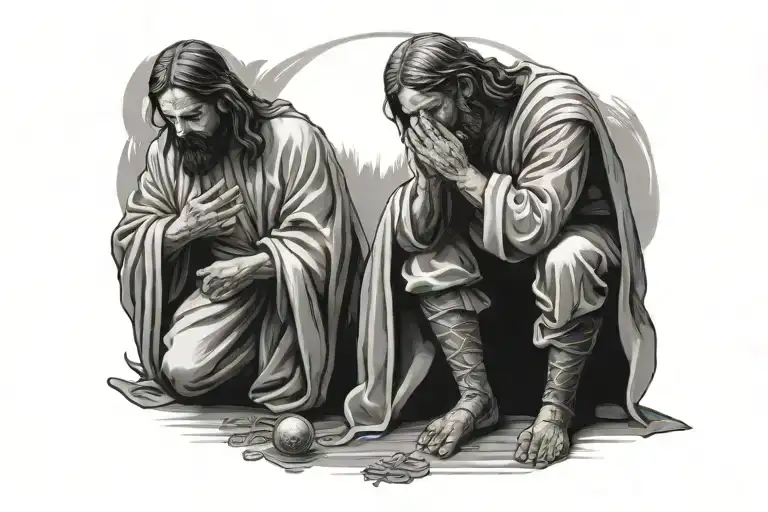 doctor kneeling praying and Jesus standing behind blessing tattoo design idea