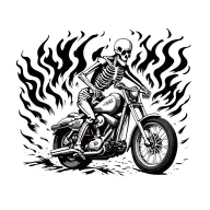 skeleton riding a motorcycle thru fire  tattoo design idea