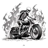skeleton riding a motorcycle thru fire  tattoo design idea