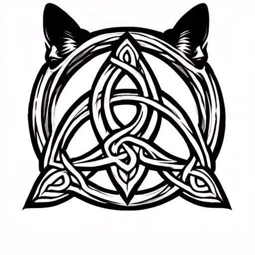 Celtic cat on triquetra symbol intertwined tattoo design idea