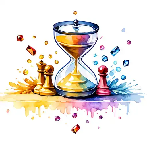 hourglass made of chess pieces with falling jewels tattoo design idea