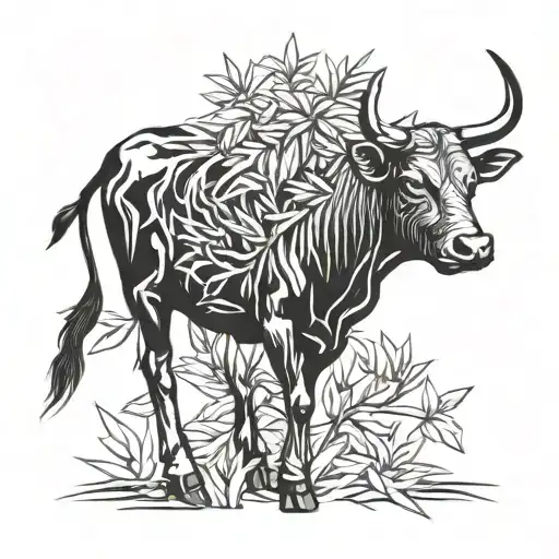 ox with bamboo vietnam country wrapped tattoo design idea