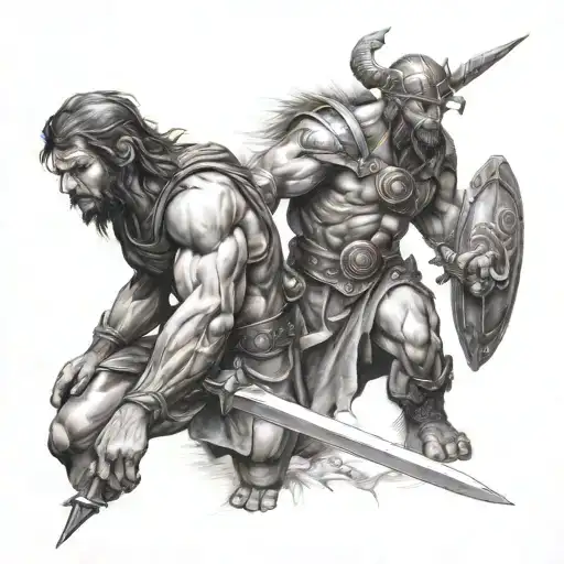 David and Goliath Bible tattoo design idea