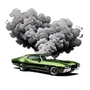 1969 GTO judge in the color Forrest green with a cloud of smoking coming out of the back that goes over the top of the c tattoo design idea