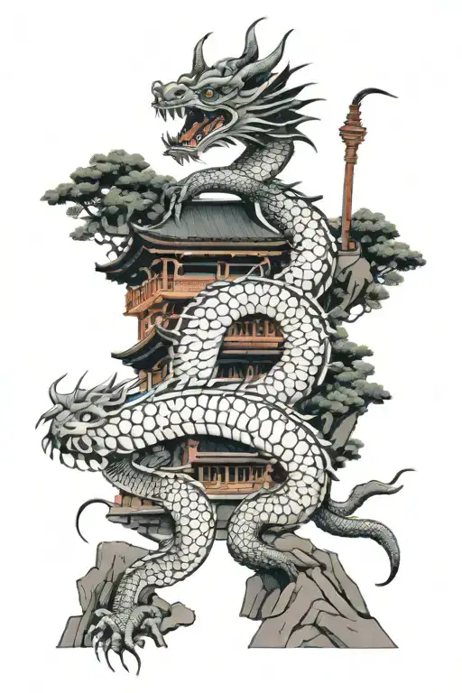 Dragon wrapped temple tattoo design idea