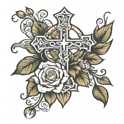 cross and roseary tattoo design idea