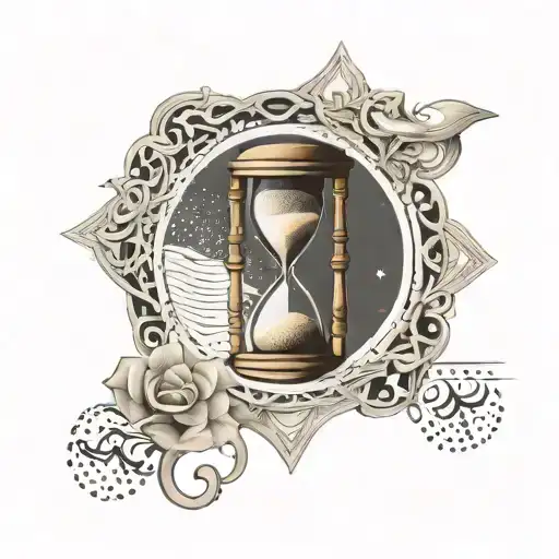 An intricate hourglass design with the sands representing the passage of time between a father and son tattoo design idea