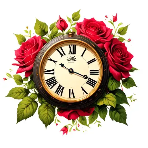 clock with roses  tattoo design idea