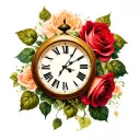 clock with roses  tattoo design idea