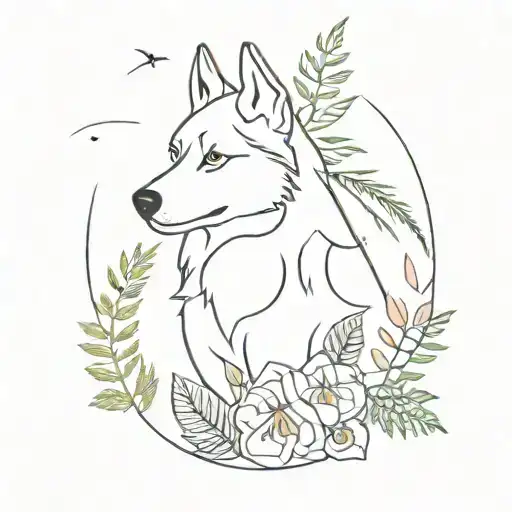 huskies forest rose reed ferns tattoo design idea