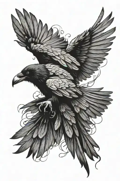 raven with outstretched wings tattoo design idea