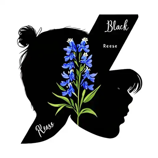 profile outline of child in a Bluebonnet with name reese tattoo design idea