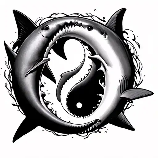 tattoo of a hammerhead shark and nurse shark  circling each other like yin and yang tattoo design idea