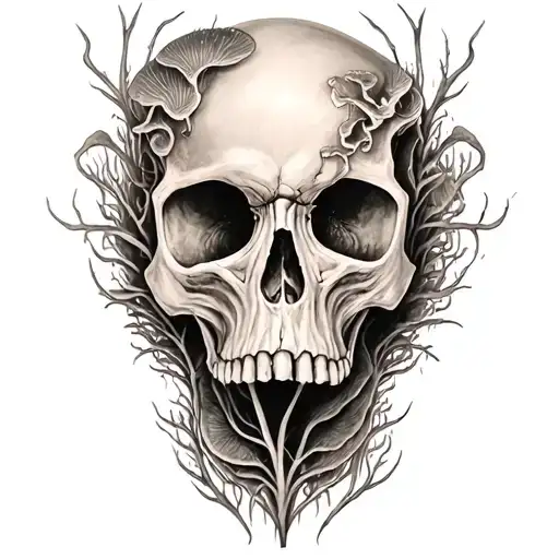 skull sleev tattoo with fungus tattoo design idea