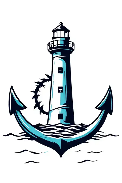Lighthouse within an anchor outline tattoo design idea