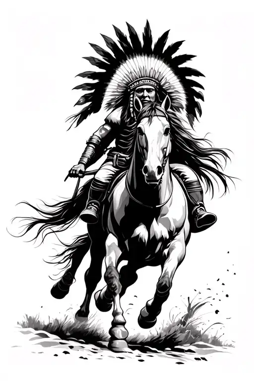 native american warrior on horse galloping tattoo design idea