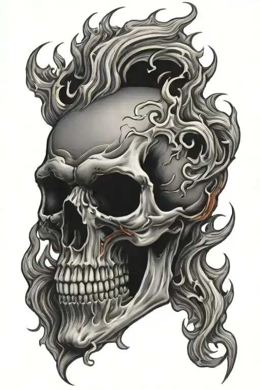 skull with flames tattoo design idea