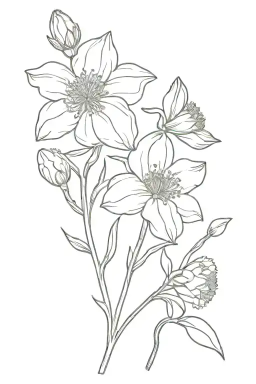 carnation, daffodil, daisy, hawthorn tattoo design idea