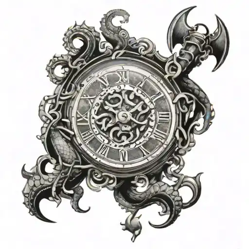 vikings kraken sagittarius time clock tattoo design idea