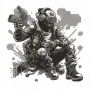 A gamer character wielding a controller as a weapon in a post-apocalyptic setting tattoo design idea