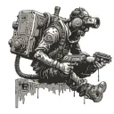 A gamer character wielding a controller as a weapon in a post-apocalyptic setting tattoo design idea