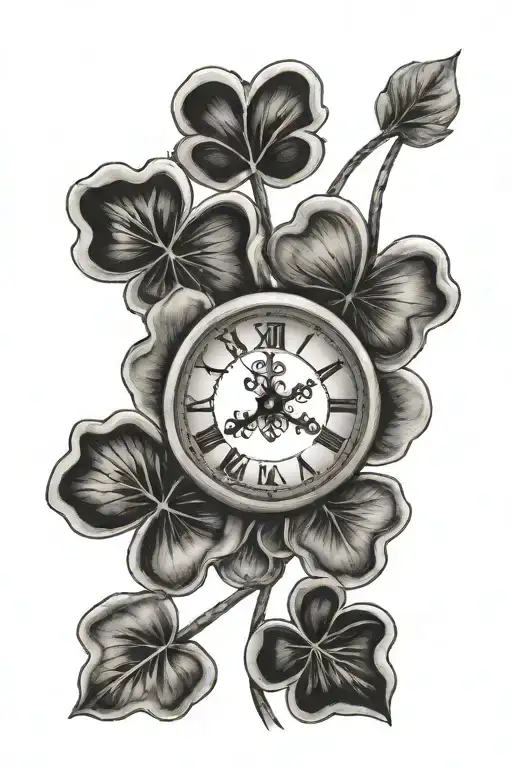 4 leaf clover clock inside tattoo design idea