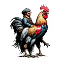 zigzag man riding a rooster tattoo design idea