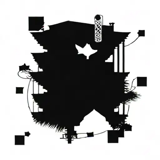 a pagoda coming out of an omamori charm tattoo design idea