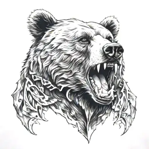 a bear with daggers in its mouth and white eyes tattoo design idea