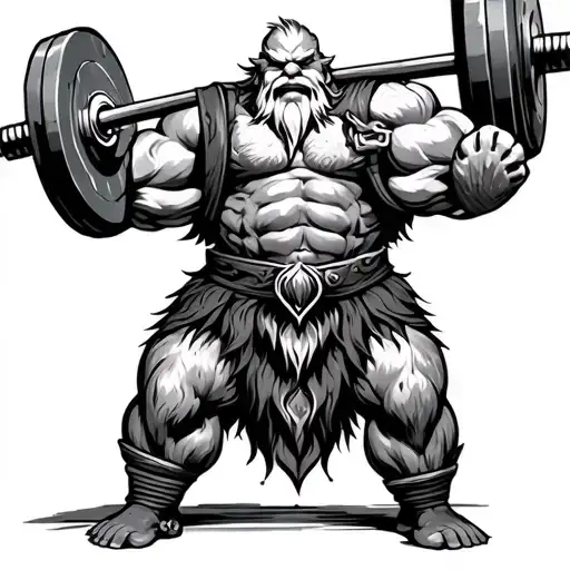 dwarven, weightlifting barbell made tattoo design idea