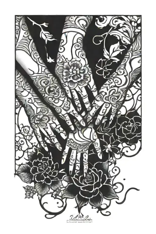 family holding hands tattoo design idea
