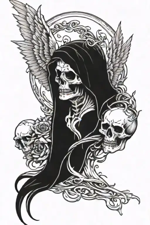 Angel of death with skull face tattoo design idea