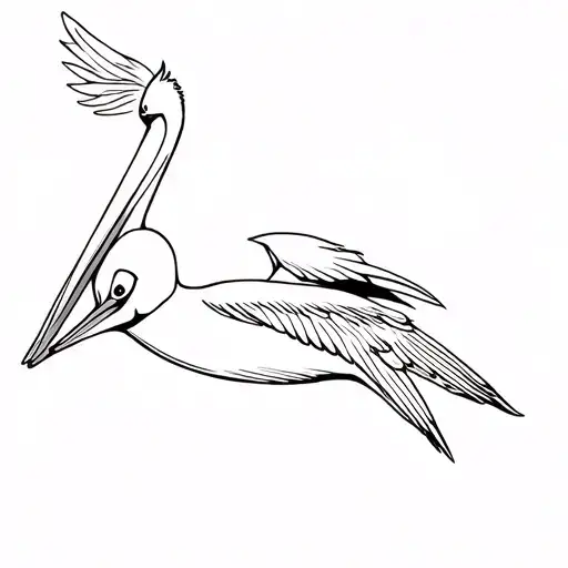Pelican flying bird tattoo design idea